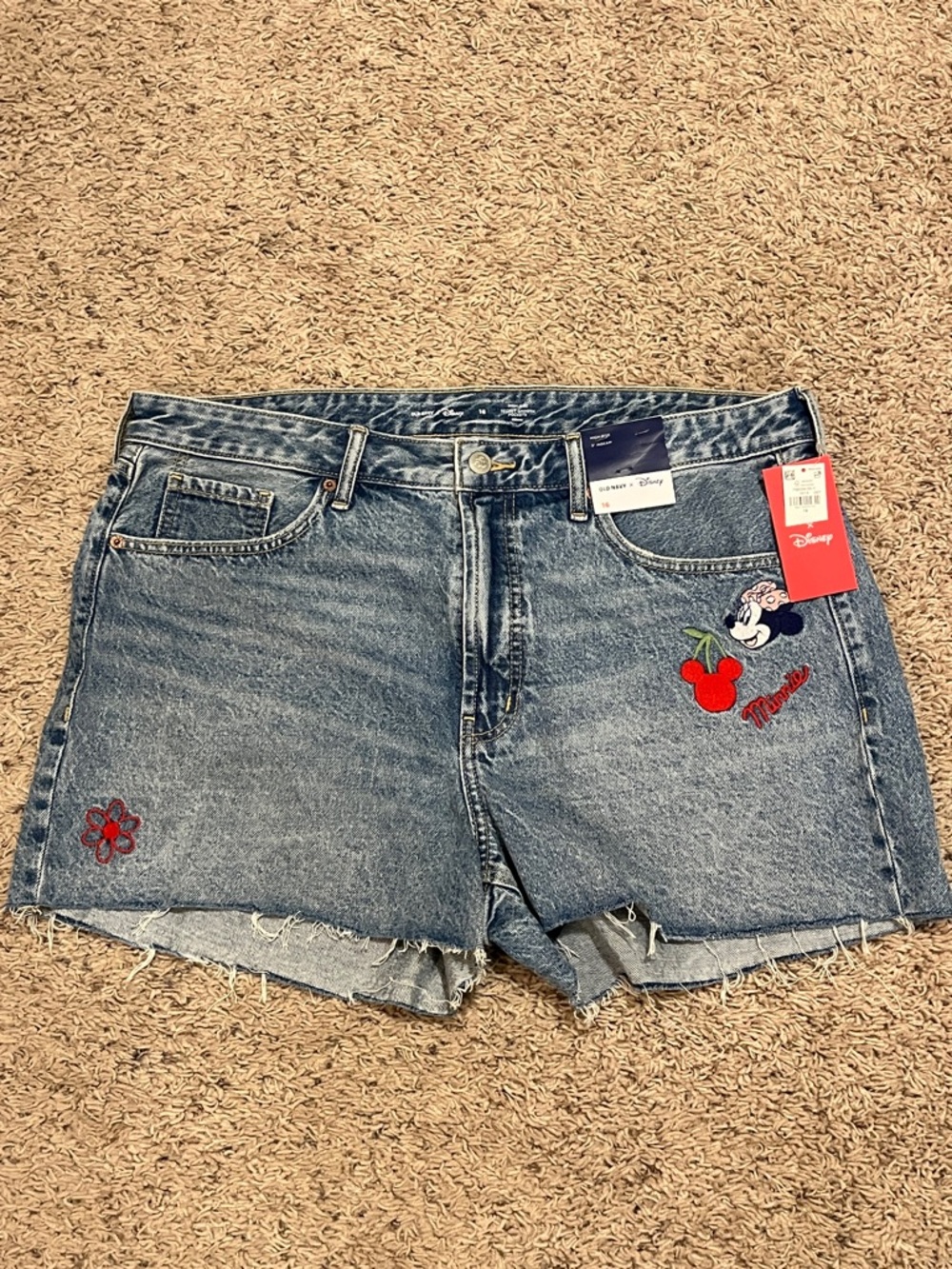 Old Navy x Disney Minnie Mouse Americana High-Rise Cutoff Blue Jean Shorts sz 16